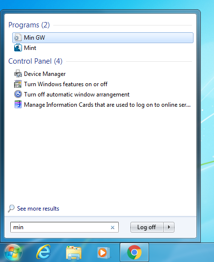 Finding “Min GW” in the start menu
